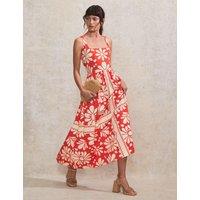 Cotton Rich Printed Midaxi Waisted Dress