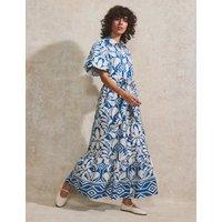 Pure Cotton Geometric Midaxi Shirt Dress