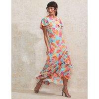 Floral Frill Sleeve Maxi Tiered Dress
