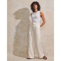 Cotton Rich Folded Waist Wide Leg Trousers