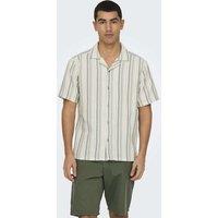 ONLY & SONS Cotton Rich Striped Textured Shirt Green Mix