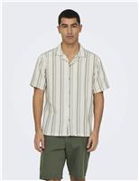ONLY & SONS Cotton Rich Striped Textured Shirt Khaki Mix
