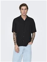 ONLY & SONS Regular Fit Easy Iron Cuban Collar Shirt Blue