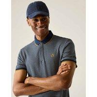 Regatta Tiver Pure Cotton Striped Tipped Polo Shirt Navy Mix