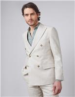 Hawes & Curtis Tailored Fit Linen Double Breasted Suit Jacket Cream