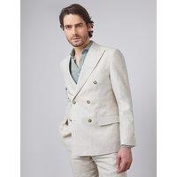 Hawes & Curtis Tailored Fit Linen Double Breasted Suit Jacket Cream
