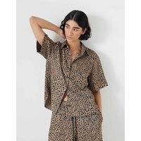 Satin Animal Print Collared Relaxed Shirt