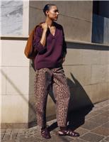 Pure Cotton Leopard Print Barrel Leg Jeans