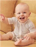 MORI Cotton Blend Striped Zip Sleepsuit (0-24 Mths) Grey Mix