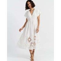 Pure Cotton Broderie Midi Waisted Dress