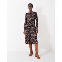 Jersey Floral Tie Neck Midi Tea Dress