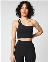 Girlfriend Collective Uma One Shoulder Non Wired Sports Bra (S-XL) Black