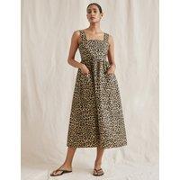 Pure Cotton Animal Print Wide Strap Midi Dress