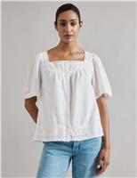 Albaray Pure Cotton Square Neck Button Through Blouse Cream