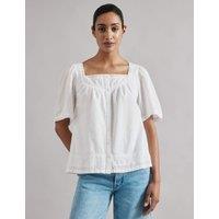 Albaray Pure Cotton Square Neck Button Through Blouse Cream