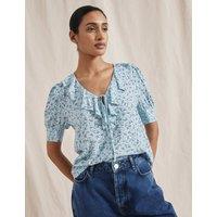Floral Print Notch Neck Ruffle Blouse