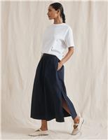 Albaray Pure Cotton Midaxi A-Line Skirt Navy