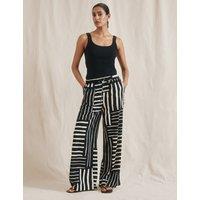 Albaray Linen Blend Striped Wide Leg Trousers Black Mix