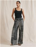 Linen Blend Striped Wide Leg Trousers