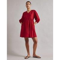 Linen Blend V-Neck Knee Length Skater Dress