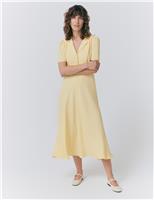 Ghost Crepe Button Detail Midi Shirt Dress Yellow