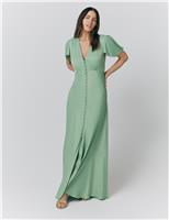Satin V-Neck Maxi Skater Dress