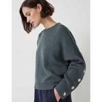 Cotton Rich Crew Neck Popper Sleeve Jumper