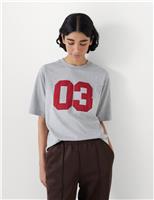 HUSH Pure Cotton Applique Slogan T-Shirt Grey Marl