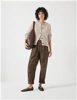 Pure Cotton Leopard Print Barrel Leg Trousers