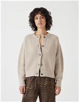 Ribbed Button Front Cardigan with Wool