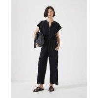 HUSH Kendall Pure Cotton Jersey Button Front Jumpsuit Black