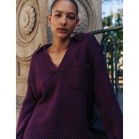 Pure Cotton Collared V-Neck Relaxed Jumper