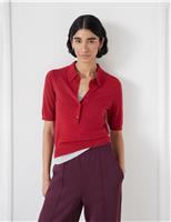 Wool Blend Textured Polo Neck Knitted Top