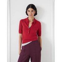 HUSH Wool Blend Textured Polo Neck Knitted Top Red