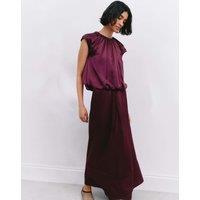Satin Cap Sleeve Bubble Hem Blouse