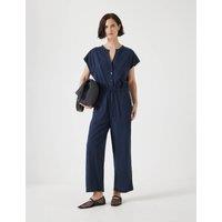 HUSH Kendall Pure Cotton Jersey Button Front Jumpsuit Navy