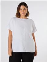 Linen Blend Round Neck Seam Detail T-Shirt