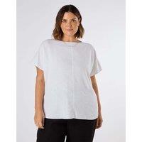 Linen Blend Round Neck Seam Detail T-Shirt