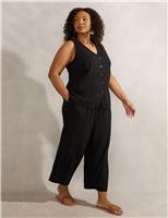 Linen Blend Wide Leg Cropped Trousers