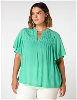Live Unlimited London Notch Neck Smocked Top Green