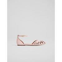 Suede Plaited Ankle Strap Flat Sandals
