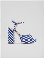 Fabric Striped Block Heel Platform Sandals