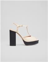 Leather T-Bar Block Heel Platform Sandals