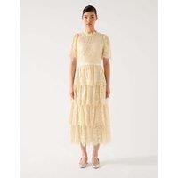 Cotton Blend Lace Ruffle Midaxi Tiered Dress