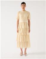 Cotton Blend Lace Ruffle Midaxi Tiered Dress