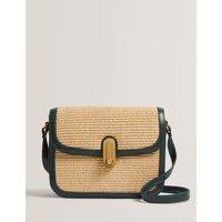 Raffia Effect Twist Lock Cross Body Bag