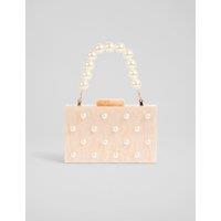 Pearl Beaded Handle Resin Box Clutch Bag