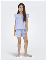 Kids Only Pure Cotton Striped Ruffle Detail Top (8-14 Yrs) Blue Mix