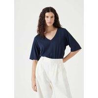 HUSH Reece Cotton Rich V-Neck Drapey T-Shirt Navy