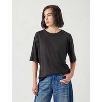 HUSH Reece Cotton Rich Crew Neck Drapey T-Shirt Black